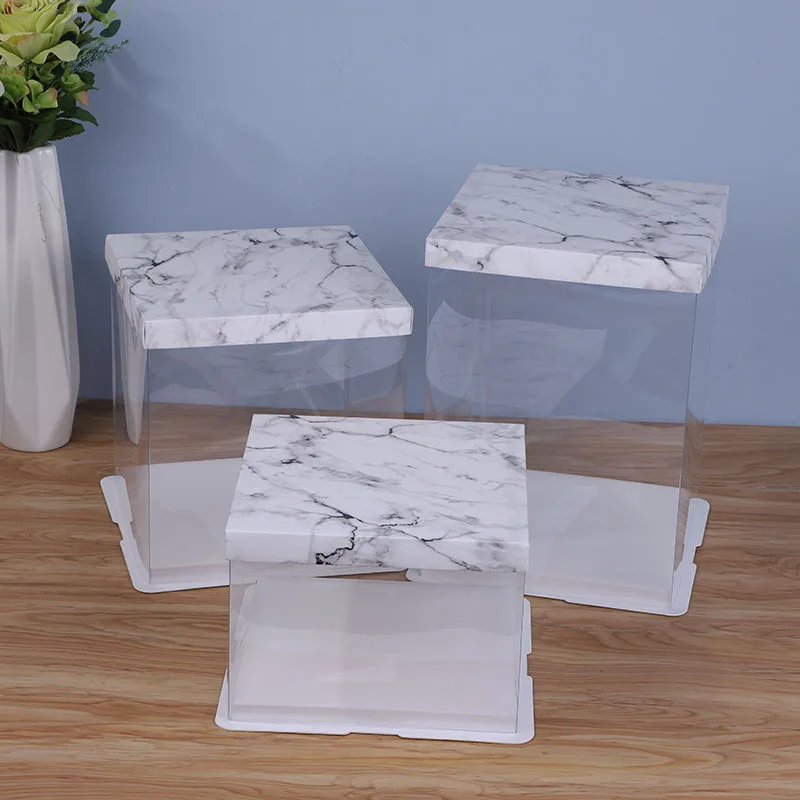 2021 самый популярный прозрачный ПЭТ ПВХ пластик мрамор Свадьба День рождения хороший торт коробка Прямая поставка с завода