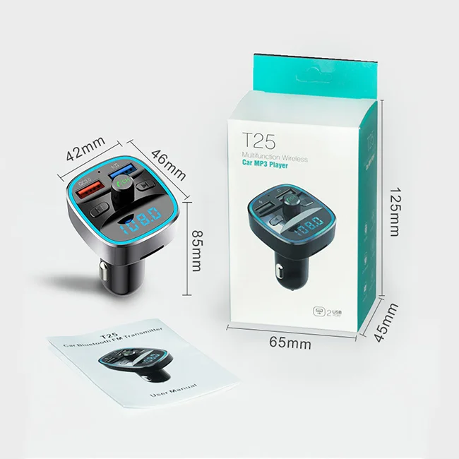 T25S Car MP3 player FM Transmitter Wireless Dual Ports U disk/SD Card QC3.0 Charger Car Kit BT Audio Adapter