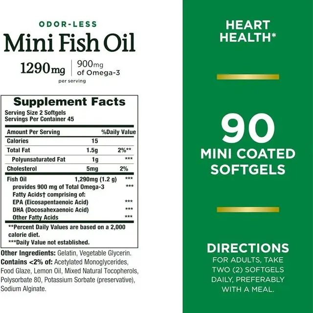 Mini Fish Oil Softgels - Omega-3 Heart Health Support, Odor-Less, Small & Easy to Swallow, Purified OEM/ODM