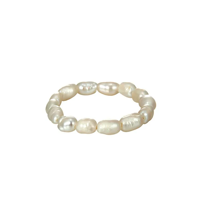 R0109 natural freshwater pearl rings adjustable rice pearl elastic ring women