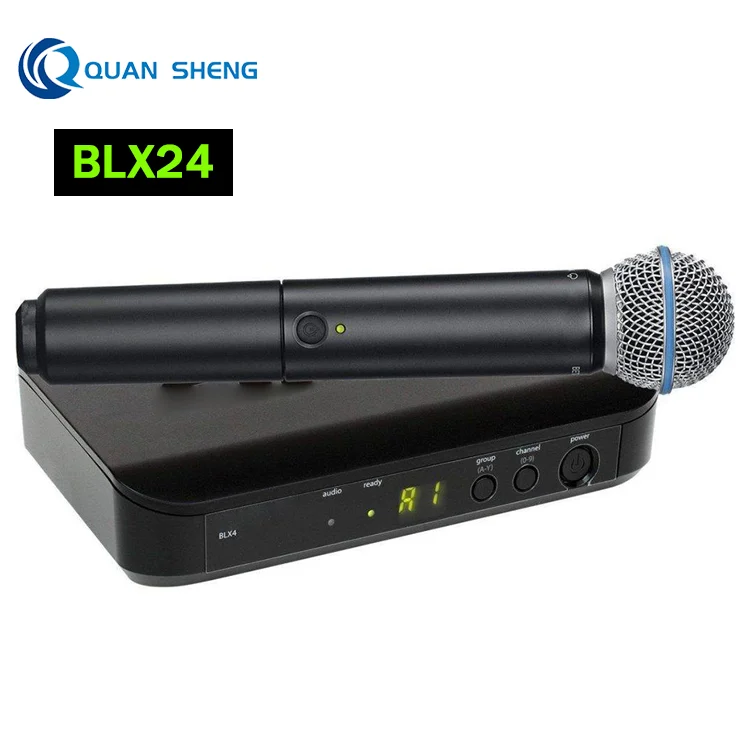 BLX24 Portable Wireless Karaoke Microphone UHF System Kit Cardioid Dynamic Vocal Mic for Stage Performance Church