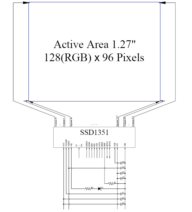 Topwin 1.27' 1.27inch 1.27 inch 128x96 full color oled display module ssd1351 driving IC with PCB board 2~4 mounting holes