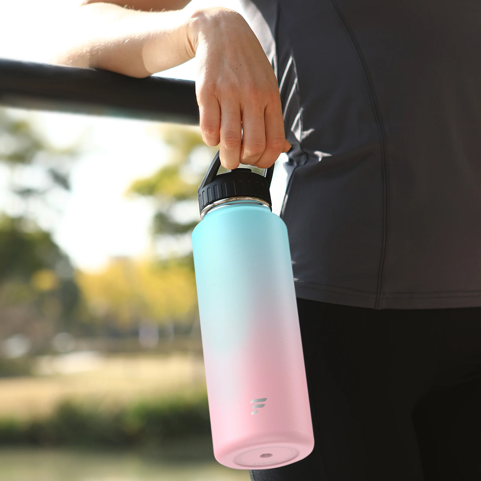 Haers leak-proof 24oz/710ml custom gradient color insulated thermos vacuum wide mouth flasks water bottle with lids and straw