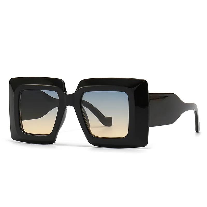 Vintage Oversized Square Stripe Frame For Women New Luxury Brand Oversized Zebra Print Sun Glasses Men Wide Leg Shades
