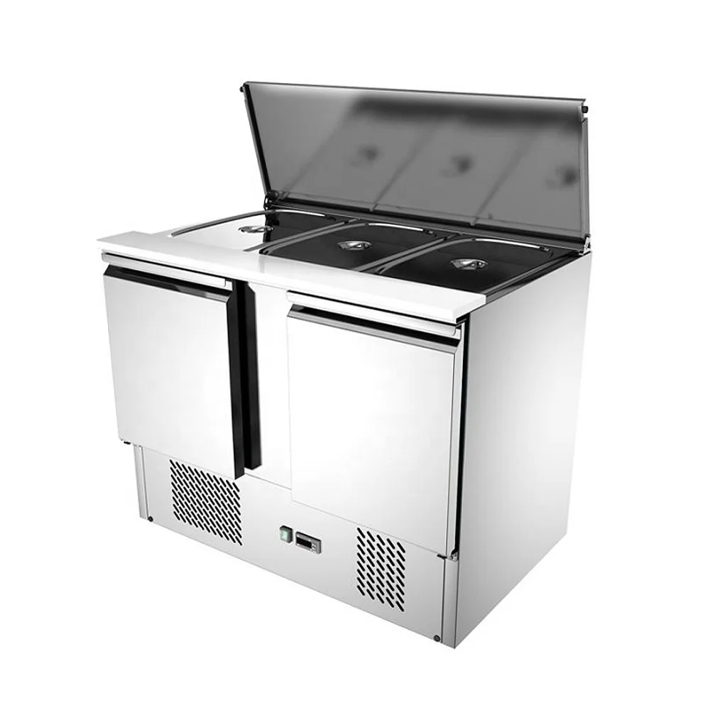 CE commercial restaurant refrigerated salad bar 390L 3 door saladette fridge