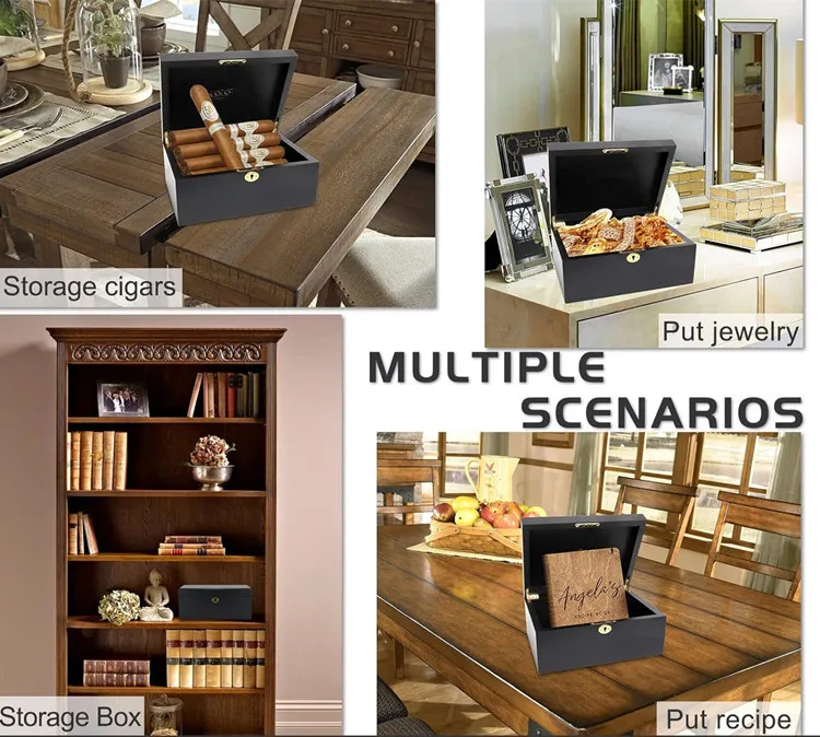 Large Capacity Antique Acacia Wood Keepsake Organizer Case Handmade Black Wooden Jewelry Storage Box With Hinged Lid