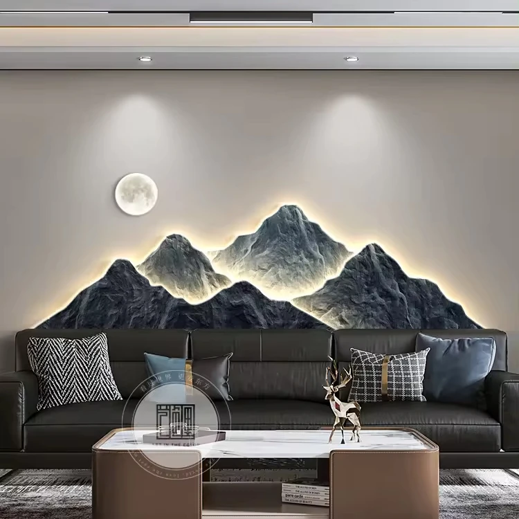100*35CM Light luxury mountain landscape crystal porcelain modern glass wall paintings with led home decor for living room