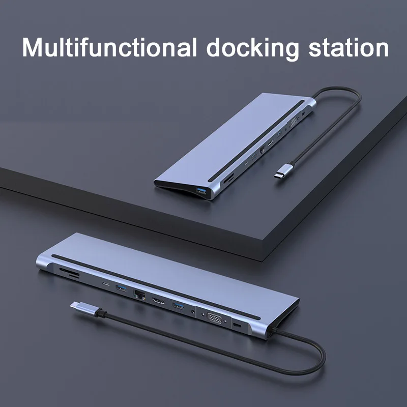 OEM ODM 11 in 1 usb c hub Aluminium alloy housing 11 in 1 type c hub docking station compatible type c usb hub tf sd card reader