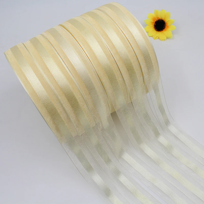 25mm Beige Medium Satin Edge Yarn Ribbon Gift Clothing Packaging Ribbon Manufacturers Wholesale