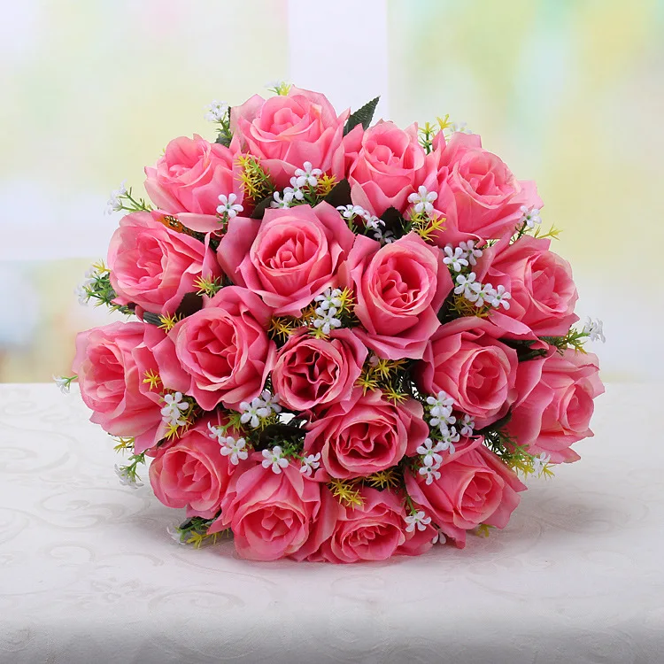 cheap 18 heads artificial  flower rose bouquet Bride holding flowers