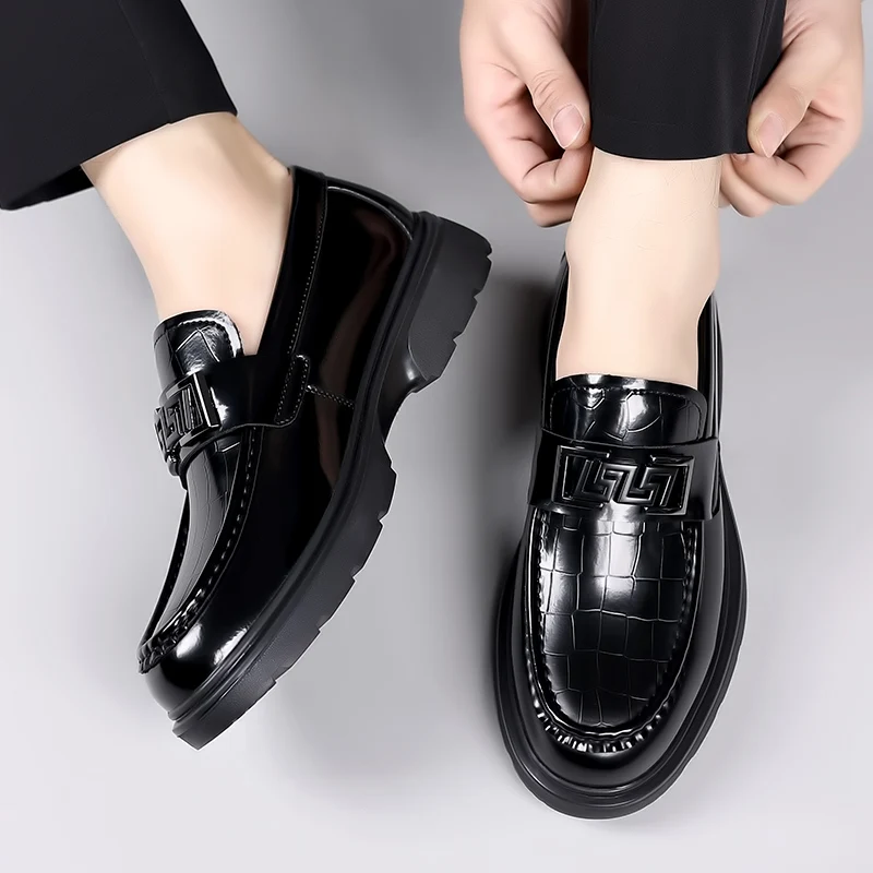 Men's Thick Sole Leather Shoes High End Trendy Shoes Lefu Shoes Business British Leisure PU Winter Shoes for Men Rubber 