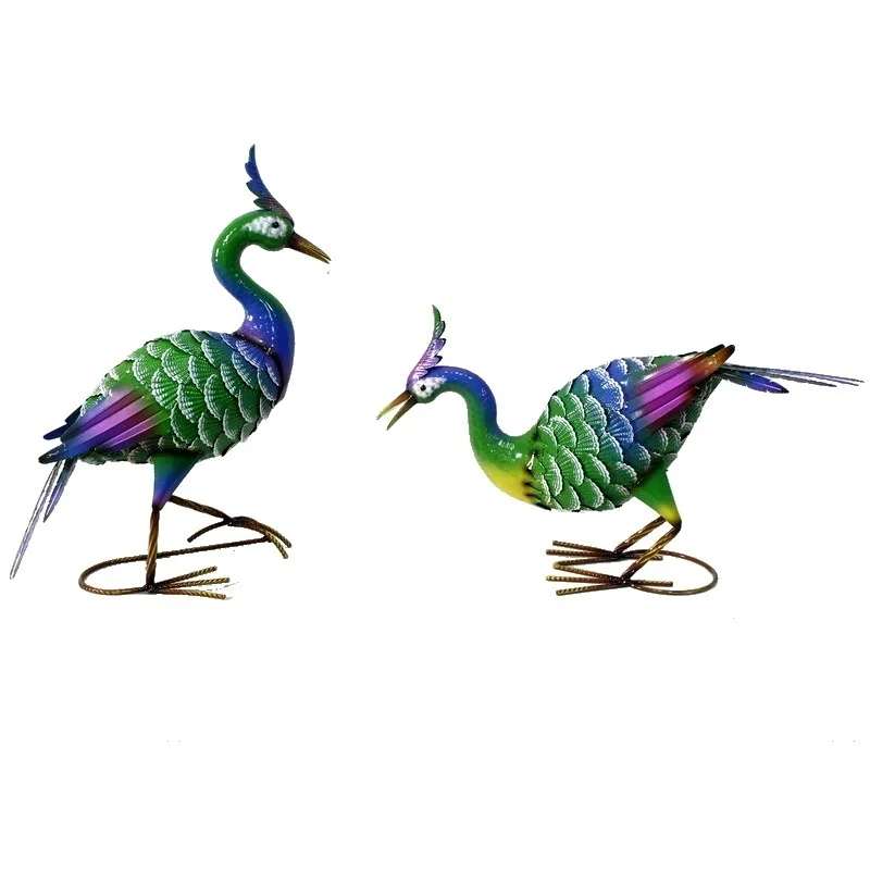 hand painting outdoor statue lawn decor iron metal garden Peacock Bird