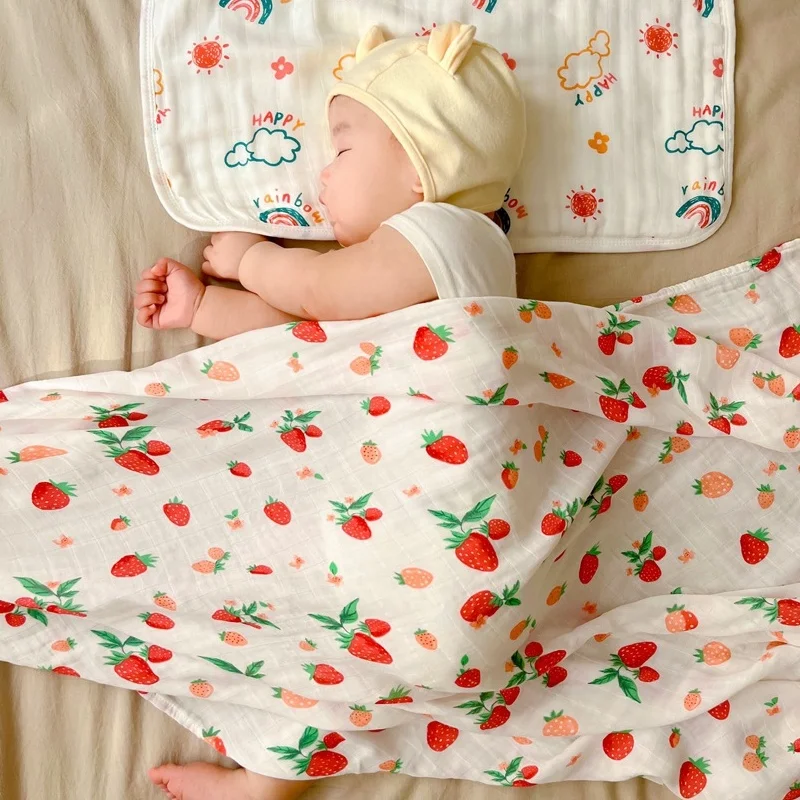 Custom super soft Baby bamboo muslin blanket 2 layers swaddle blanket Wholesale organic cotton knitted muslin baby blanket