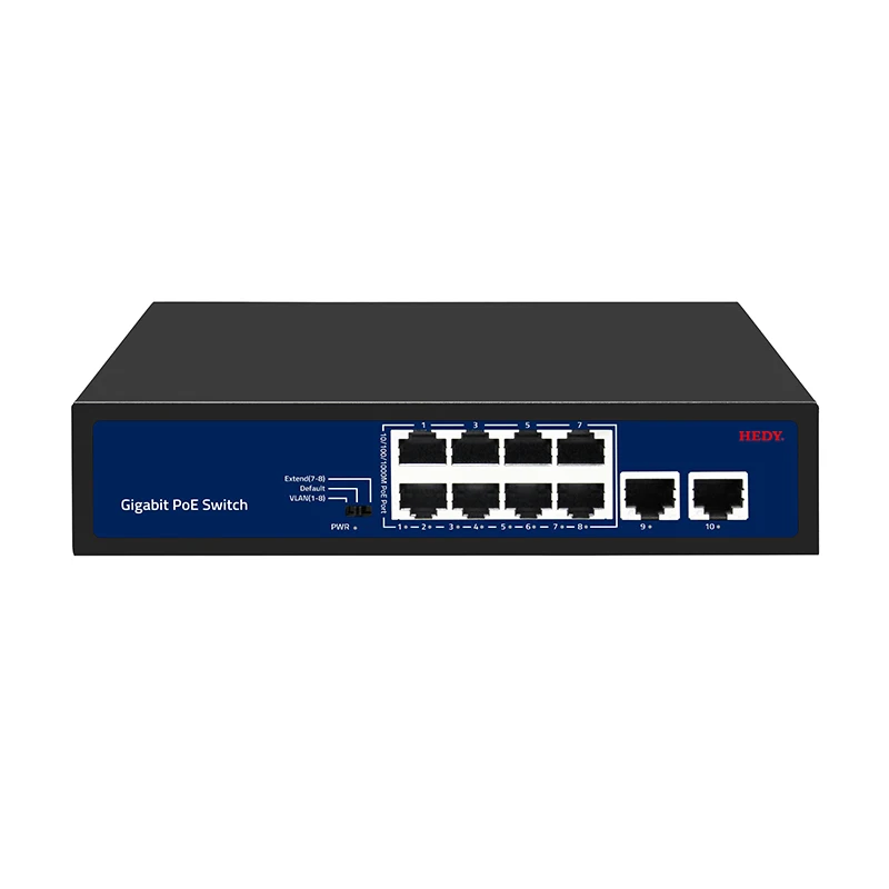 unmanaged 8+2 Ports PoE Switch 4 8 16 24 ports 10/100M & Gigabit ethernet fiber switch poe IEEE802.3af/at suitable CCTV,NVR