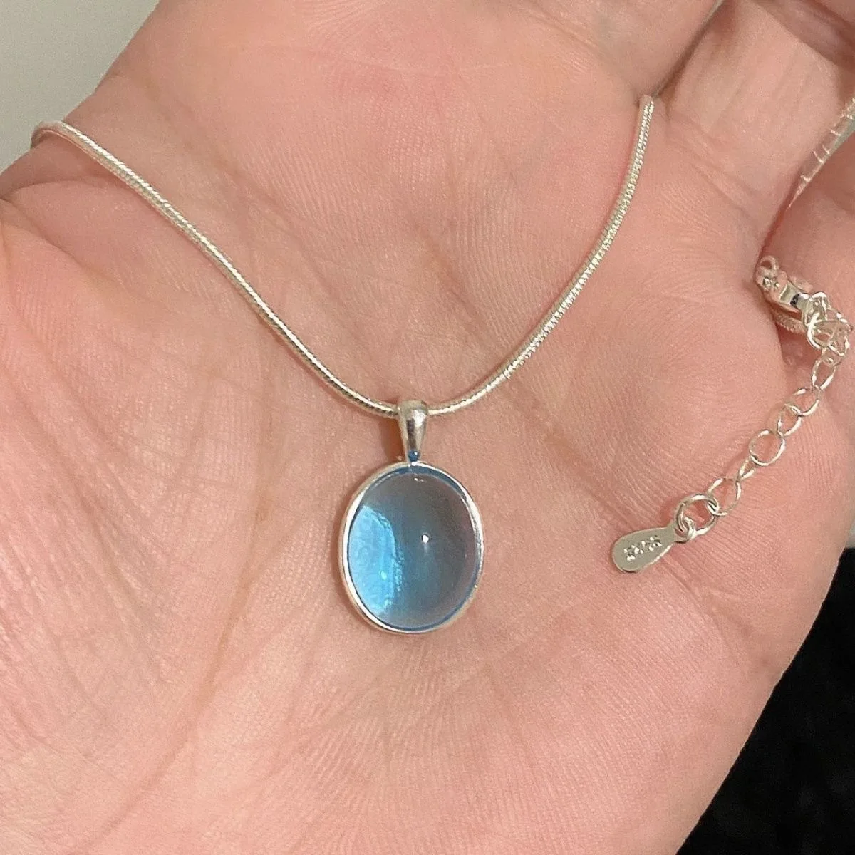 S925 Sterling Silver Moonstone Aquamarine Necklaces For Women Exquisite Snake Chain Choker Necklace Versatile Fashion Jewelry