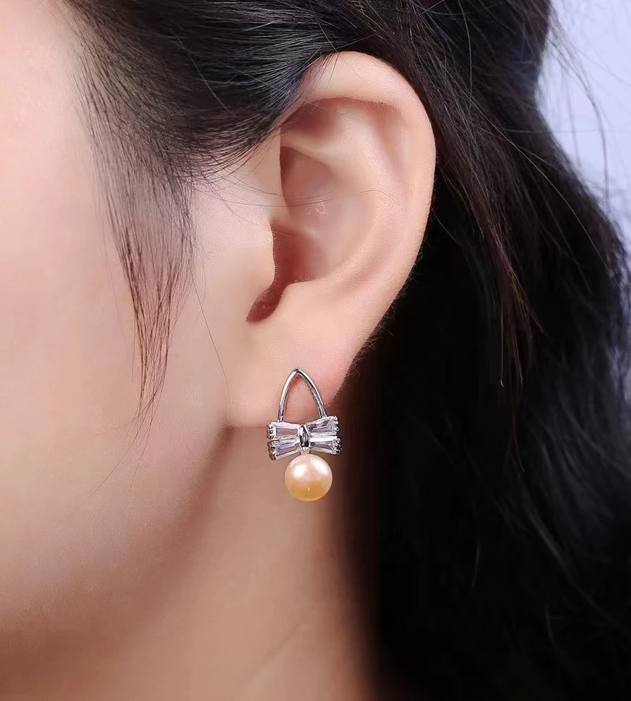 Fashion Button Freshwater Cultured Pearl Earring Pearl Stud Earrings Real Fresh Water Pearl Earrings