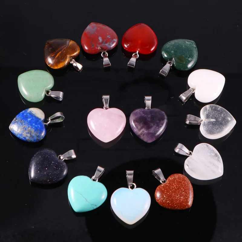 Fashion Jewelry Assorted Healing Natural Stone Pendants Healing Crystal Heart Shaped Pendant For Jewelry Making