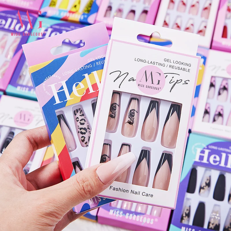 MG 24pcs Nails False OEM Ballerina French press on Nails Leopard Pearl press on Nails artificial fingernails Art for women