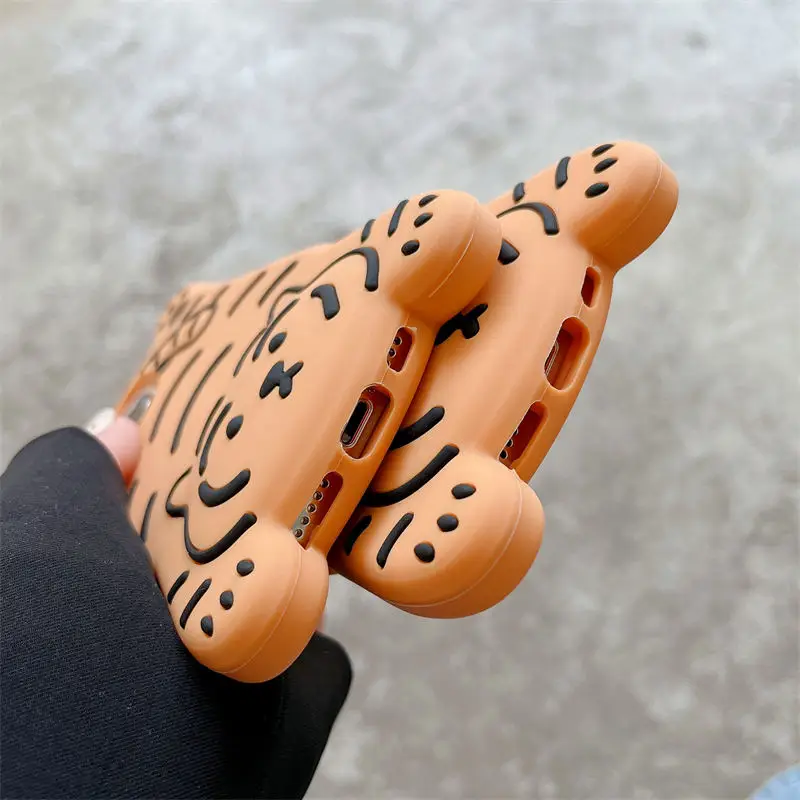 3D Cute Cartoon Lay Down Tiger Soft Rubber Shockproof Phone Case Cover for iPhone 13 12 11 Pro Max