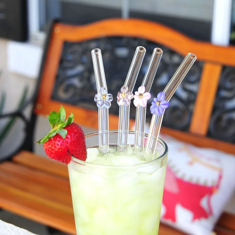 Wholesale Glass Straws with Flower  for Drinking Mug Mason Jars