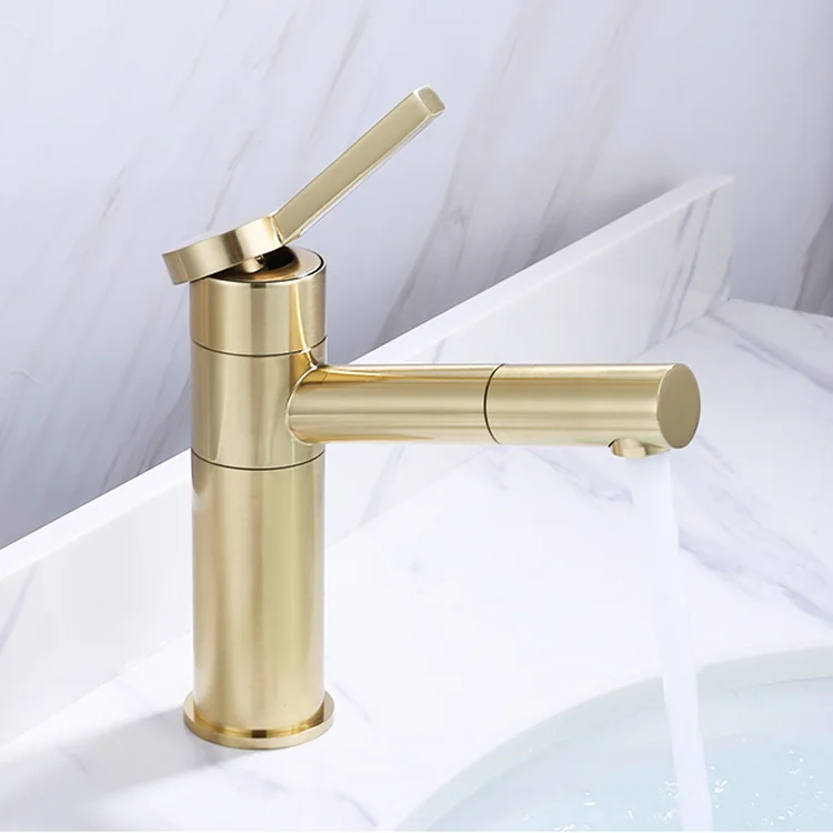 OEM Manufacturer custom color Bathroom pull out Basin Faucet Tap Square Deck Mounted Water brush gold faucet
