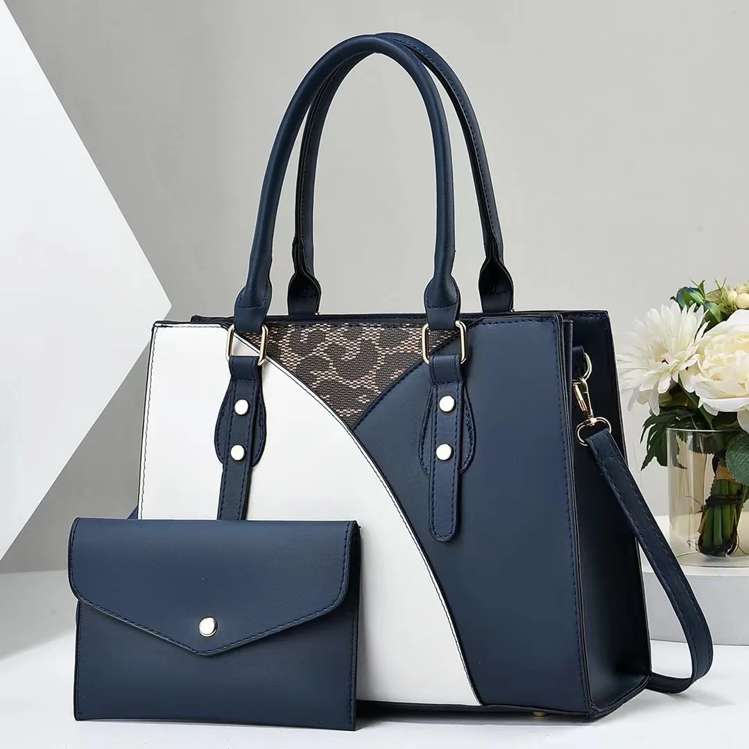 2Piece Set/2024 handbag set ladies hand bags luxury stitching contrasting leather bags women handbags ladies wholesale