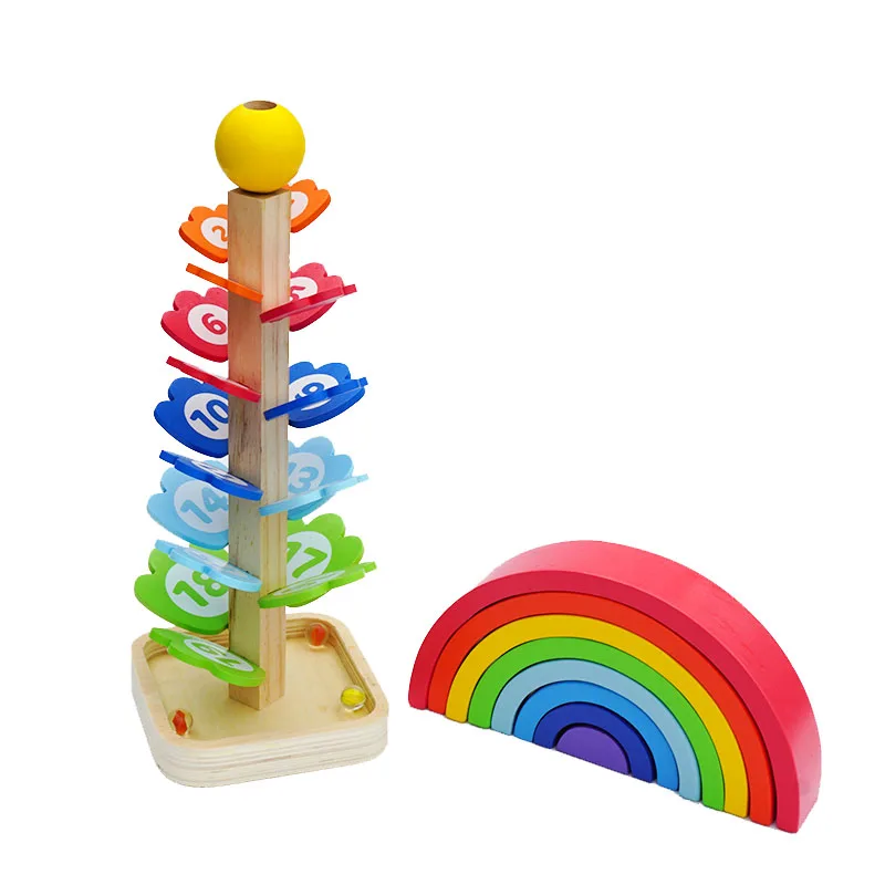 wooden Montessori Educational Stacking Bricks Toys Rainbow Building Blocks For Kids