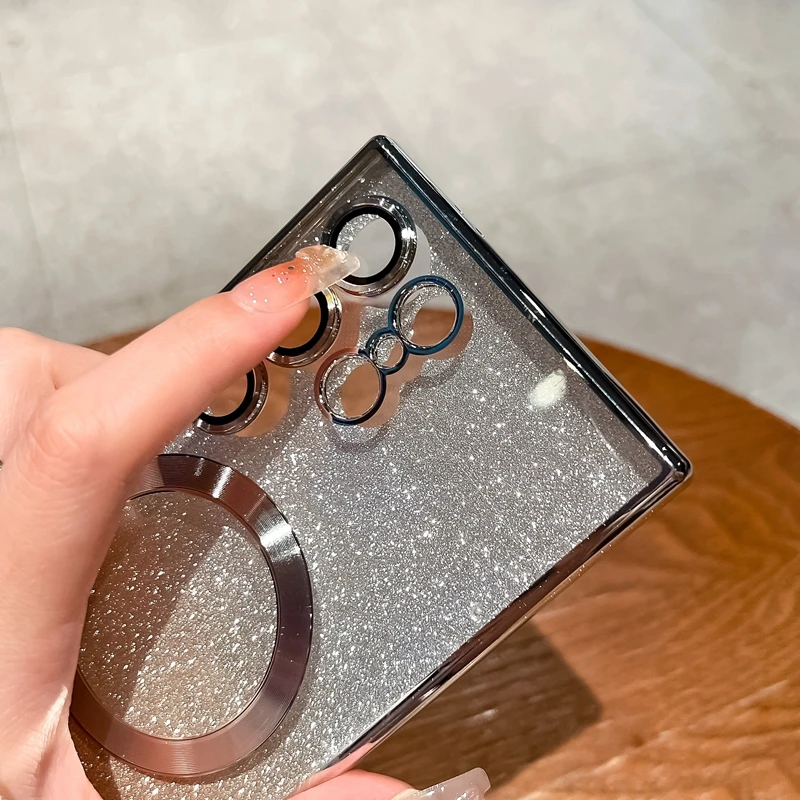 Soft TPU Plating Protective Phone Case with Magnetic Camera Protective Mobile Back Cover Case For Samsung Galaxy S25 Ultra