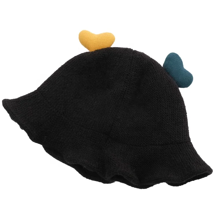Детская вязаная шапка с двумя симпатичными рожками в форме сердец, осенне-зимняя плотная двухслойная теплая шерстяная Панама