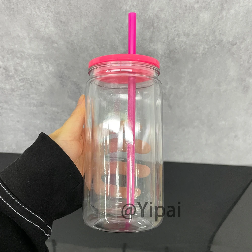 USA warehouse transparent 12oz double walled snow globe acrylic plastic beer soda can with hole and plug For DIY snow globe