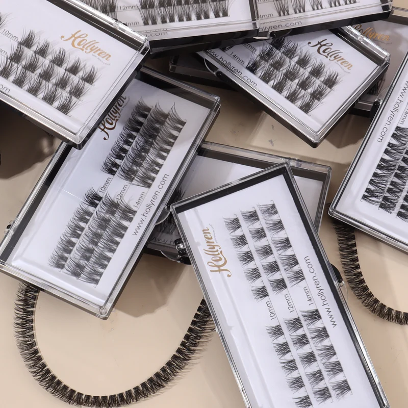 Hollyren Faux Mink Individual Eyelashes Fine Band Diy Lash Extensions Korean Silk 3D Cluster Eyelashes And Packaging