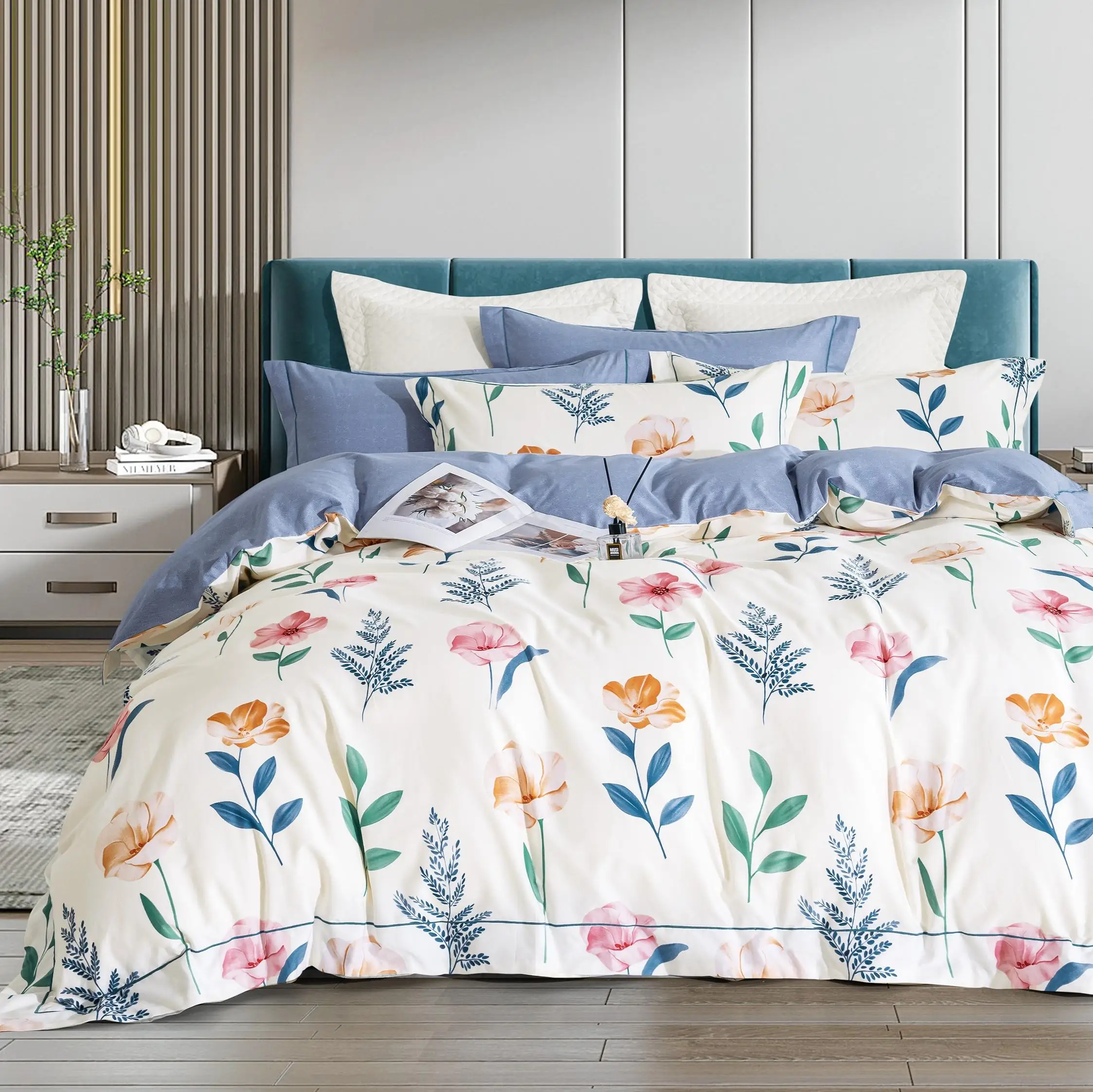 European design combed yarn cotton twill weave fabric 200tc cotton bed sheet set fabric