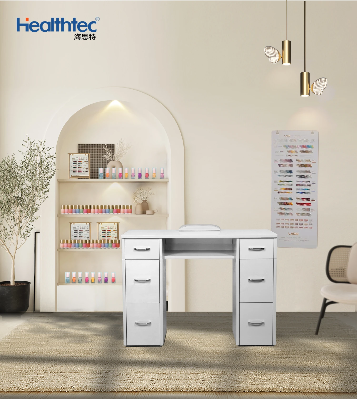 High End Nails Bar Station Salon Furniture Wood Nail Tables Nail Desk Manicure Table With with Fan and Drawers
