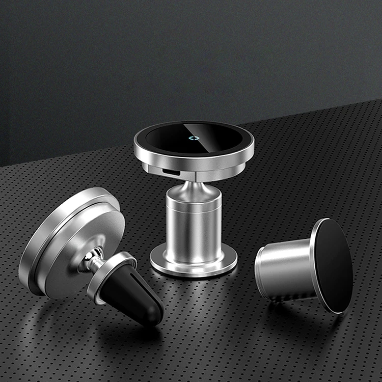 Metal aluminum dashboard air vent 2 in 1 anti-slip 15w fast charging wireless magnetic car charger mount