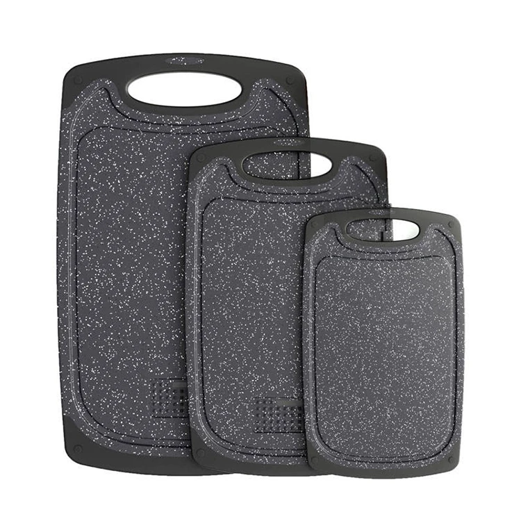 3 Pieces Kitchen Meat Bread Charcuterie Chopping Set Rectangle Plastic Cutting Board with Juice Grooves and Easy Grip Handle