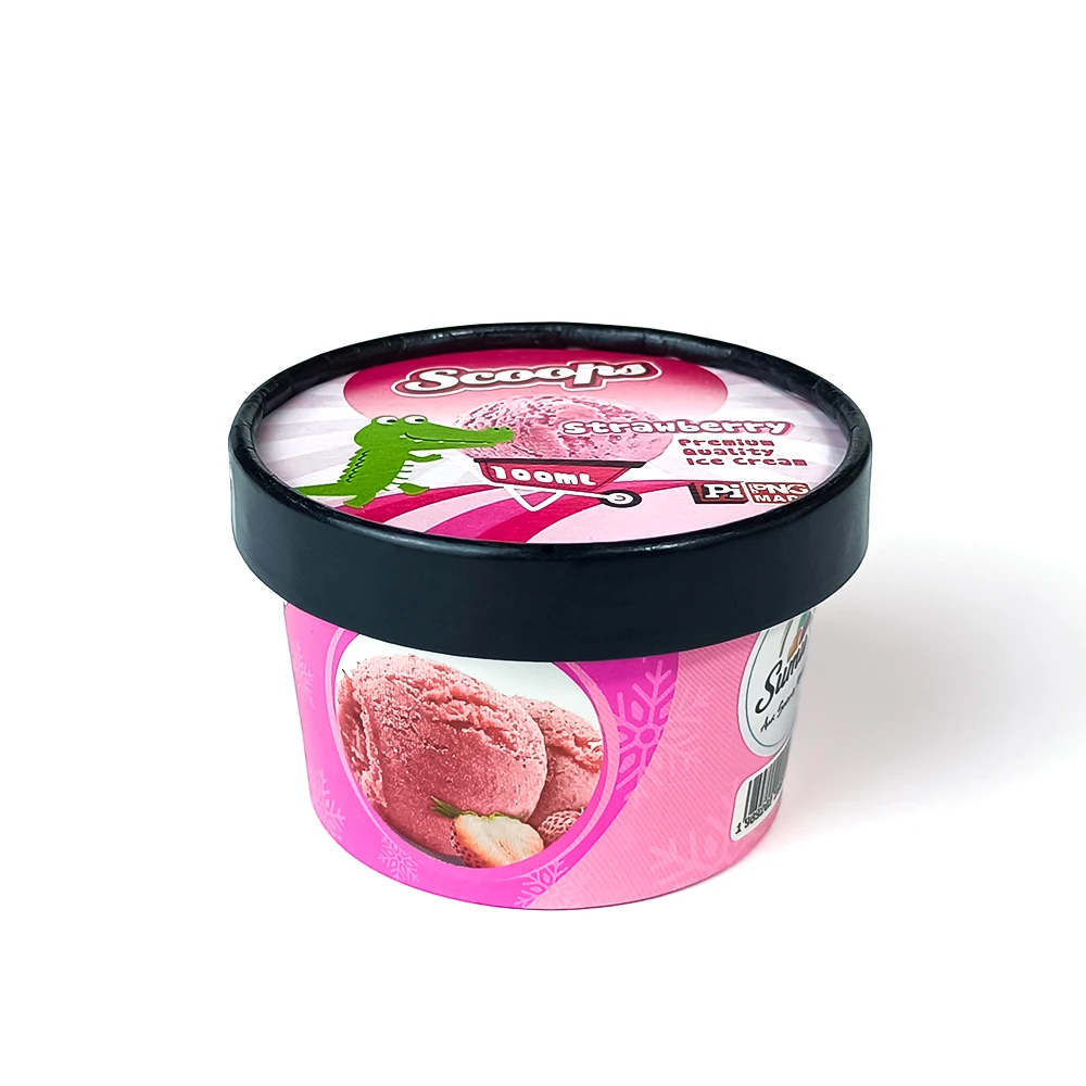 ZJPACK Custom Yogurt Packaging Boxes Frozen Food Container With Wooden Plastic Spoon Takeout ECO Friendly Ice Cream Pap