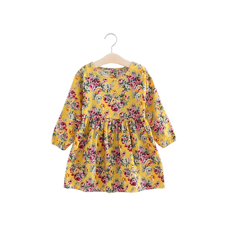 Винтажная детская одежда с цветочным принтом для девочек хлопковые платья с длинным рукавом для девочек