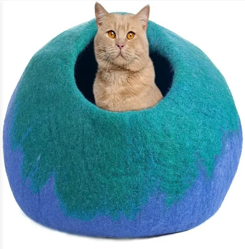 All Seasons Use Felted Wool Pet Bed Luxury Creative  Round  Pet Cat Bed House for play