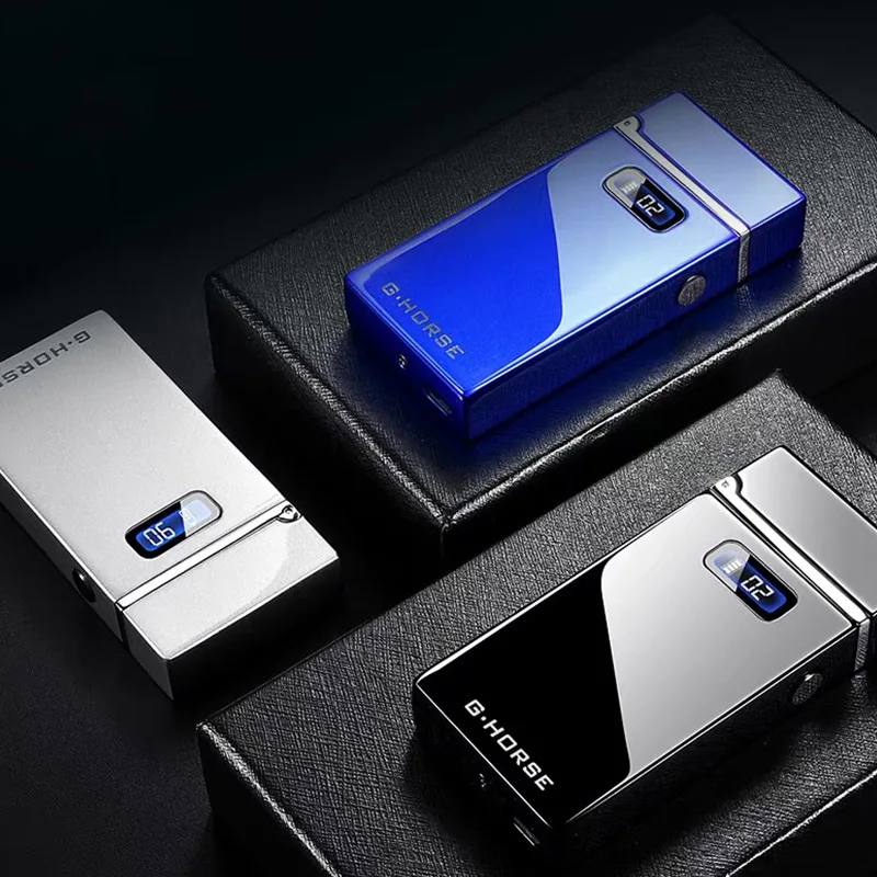 Customize Logo Boyfriend Gift Double Arc Windproof Cigarette Lighter Portable Electricity Display Usb Charging Lighter