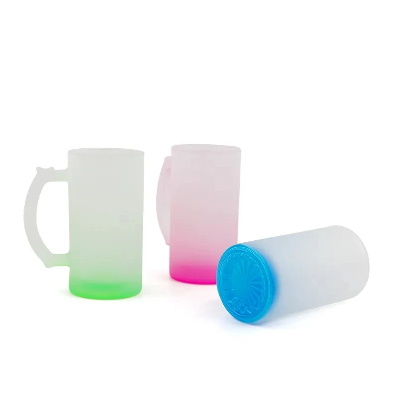 16oz colorful Sublimation Glass Frosted Beer Mug with Handle