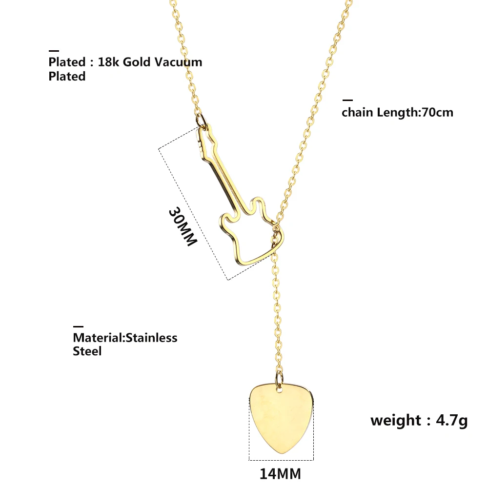 Hot Stainless Steel Music Series Gold Guitar Picks Shaped  Pendant Necklace