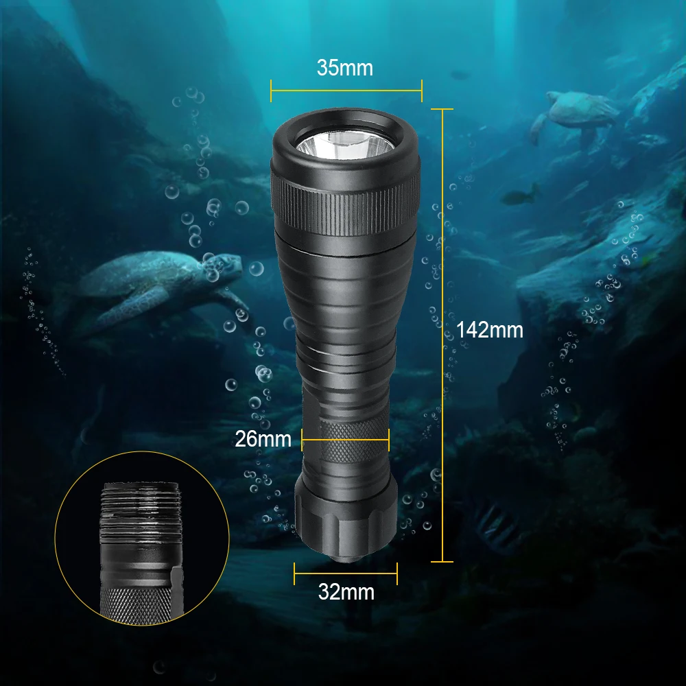 High Power Diver linterna Dive Metal Light Waterproof Underwater lamp Rechargeable led torches Led scuba diving flashlight