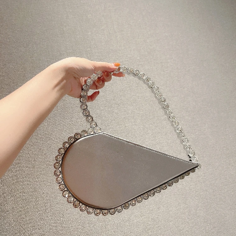 Paparazzi PA0555 Oem Women purs and handbag female Small Heart Shape Crystal Rhinestone Handle Vegan Leather Clutch Evening Bag