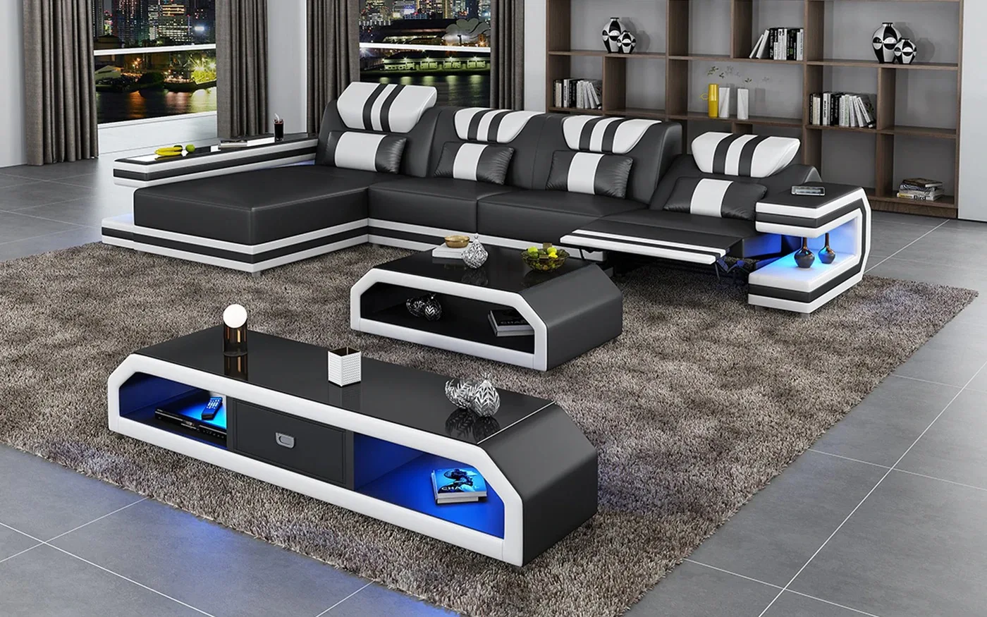 modern leather sectional sofa set furniture sofa living room furniture with led light