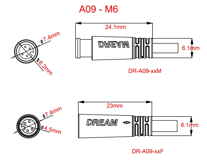 Dream-start OEM M6 IP65 Connector 2 3 4 5 6Pin Electric Bicycle Ebike Signal Cable Waterproof Connector