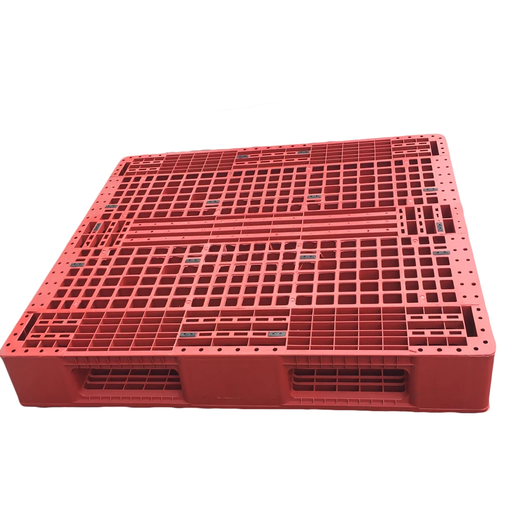 China Hot Sale 3 Skids Blue Custom Made Economic European Grid Open Bottom Deck Anti Slip Plastic Pallet For Sale