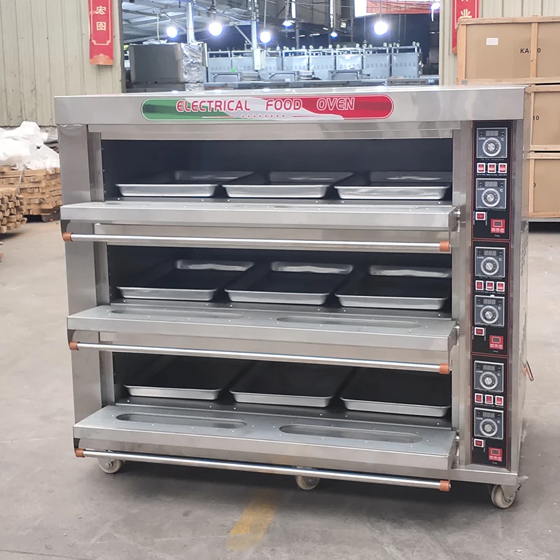 Customized commercial bakery equipment 3 deck 9 trays 12 tray electric bread pizza baking oven