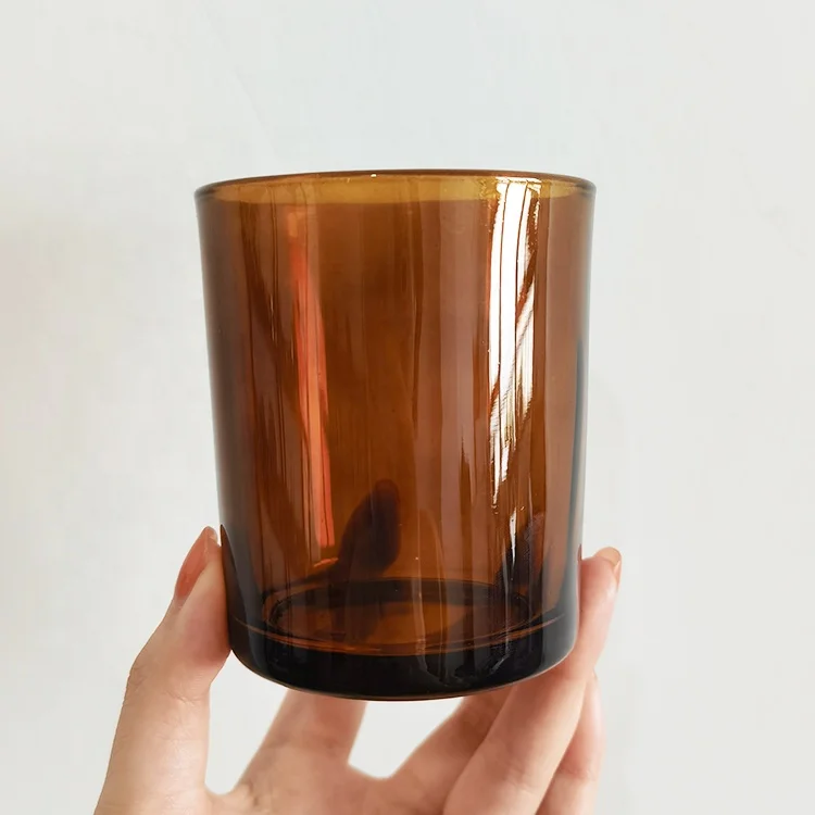 New design  Empty Cylinder Brown Amber High Quality glass jar candle can with lid