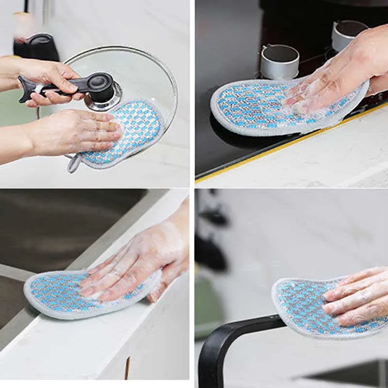 DS4335 Microfiber Scrub Sponges for Kitchen Non Scratch Double-Side Dish Sponge with Scrubber Scouring Pads Kitchen Sponges