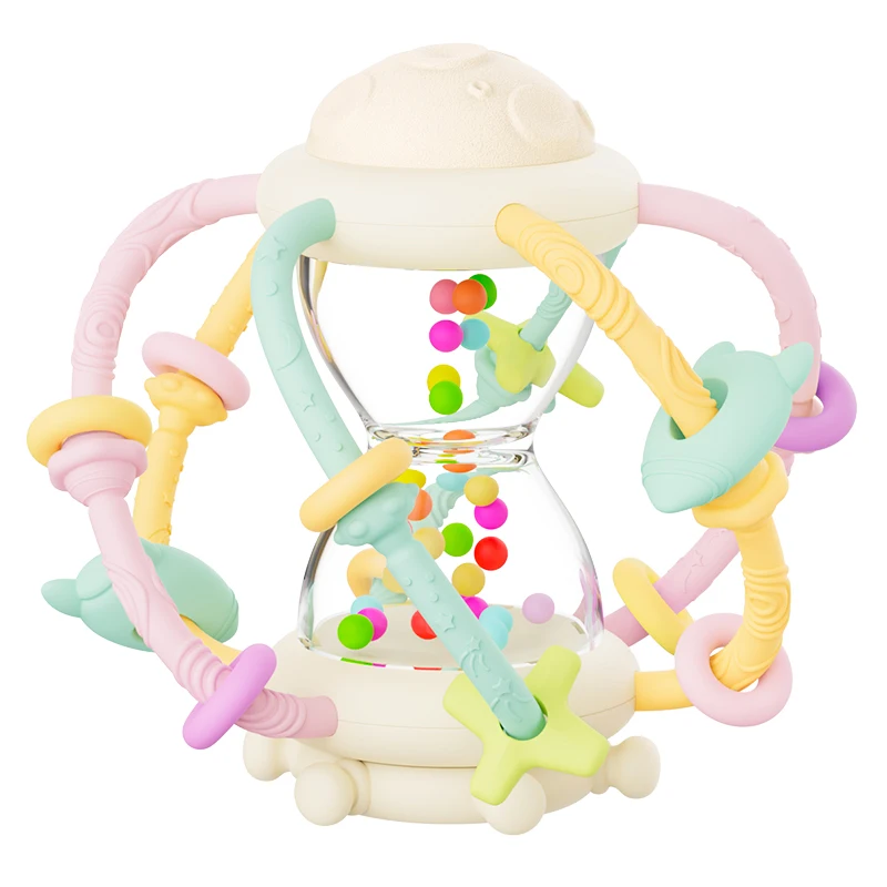 KEAN Bpa Free New Montessori Newborn Baby Chew Teething Toy Hourglass Rattle Teethers Silicone Sensory Toys For Babies